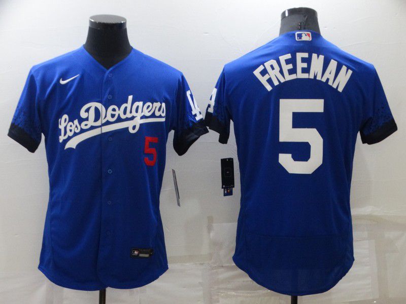 Men Los Angeles Dodgers 5 Freddie Freeman Blue City Edition Elite Nike 2022 MLB Jersey